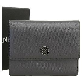Chanel Leather Trifold Wallet Black Black