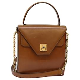 Céline-CELINE Hand Bag Leather 2way Brown Auth 77233-Brown