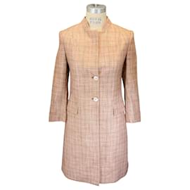 Manteau en soie et cachemire à carreaux roses Kiton Tan Camel