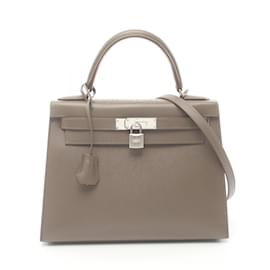 Hermès-Hermes Kelly 28 Etain Handbag-Brown