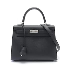 Hermès-Hermes Kelly 25 Handbag in Black Epsom Leather-Black