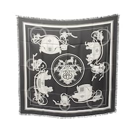 Hermès-Hermes Carré H80 Frange Ex-Libris Scarf-Brown,White