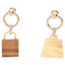 Hermès Kelly Padlock Ohrringe Maroquinier Hermes Braun Beige