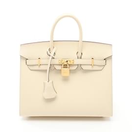 Hermès-Hermes Birkin 25 Handbag in Ivory Epsom Leather-Cream