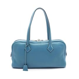 Hermès-Hermes Victoria Elan 38 Blue Jean Tote Bag-Blue