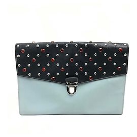 Prada Saffiano Bijoux x Studs Klappentasche Schwarz Hellblau