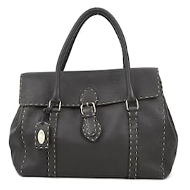 Fendi-Sac à main en cuir Fendi Selleria-Marron foncé