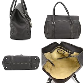 Fendi-Sac à main en cuir Fendi Selleria-Marron foncé