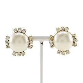 Boucles d'oreilles clips en plaqué or Chanel avec strass Doré