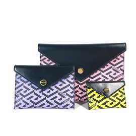 Versace Greca 3-teilige Set Tasche Geldbörse Pink Lila Gelb