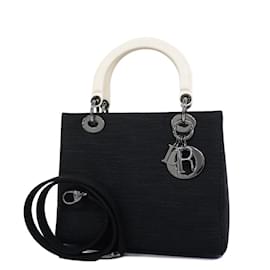 Christian Dior-Christian Dior Lady Nylon Handbag-Black,White