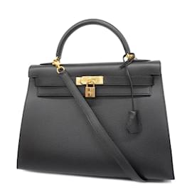 Hermès-Hermes Kelly 32 Handtasche aus schwarzem Ardennes-Leder-Schwarz