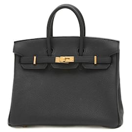 Hermès-Hermes Birkin 25 Handbag in Black Togo Leather-Black