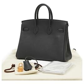 Hermès-Hermes Birkin 25 Handbag in Black Togo Leather-Black