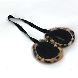 Louis Vuitton-Louis Vuitton Leopard Print Mink Ear Warmers-Brown,Black
