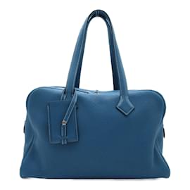 Hermès-Hermes Victoria 35 Blue Jean Handtasche-Blau