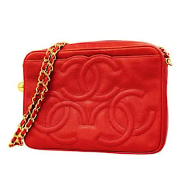 Chanel-Chanel Red Caviar Leather Shoulder Bag-Red