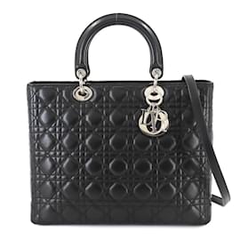 Christian Dior-Christian Dior Lady Large 2way Hand Shoulder Bag-Black