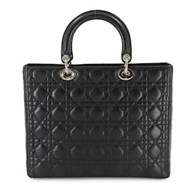 Christian Dior-Christian Dior Lady Large 2way Hand Shoulder Bag-Black