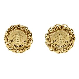 Chanel Gold Plated Rice Motif Clip Earrings Other