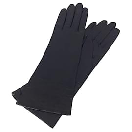 Hermès-Hermes Leather Gloves #7 Black Women's Margiela Small-Black