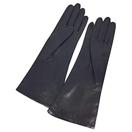 Hermès-Hermes Leather Gloves #7 Black Women's Margiela Small-Black