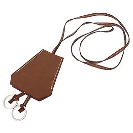 Hermès Charm de suporte para chave com sino de crochê de couro Hermes Marrom
