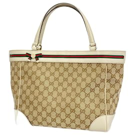 Gucci-Gucci Tote Bag GG Canvas Sherry Line-Brown,White