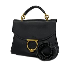 Salvatore Ferragamo-Schwarze Gancini-Lederhandtasche von Salvatore Ferragamo-Schwarz