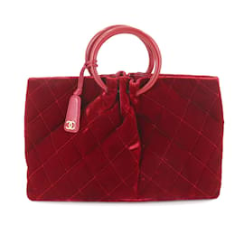 Chanel-Chanel Matelasse Handbag in Red Velour Leather-Red