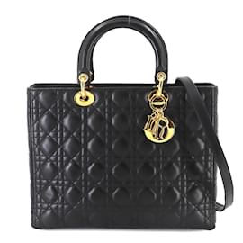 Christian Dior-Christian Dior Lady Large 2way Hand Shoulder Bag-Black