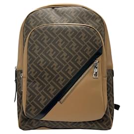 Fendi-Fendi Zaino Tess.PU FF Leather Backpack-Brown