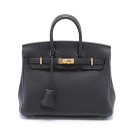 Hermès-Hermes Birkin 25 Handbag in Black Togo Leather-Black