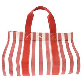 Hermès Hermes Cannes PM Red and White Unisex Canvas Handbag White Red