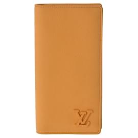 Louis Vuitton-Louis Vuitton Aerogram Portefeuille Brazza NM Saffron Men's Leather Long Wallet-Golden