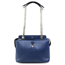Fendi-Fendi Dotcom Leather Shoulder Bag-Blue,Navy blue