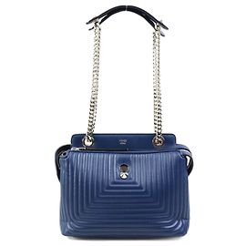 Borsa a spalla in pelle Fendi Dotcom Blu Blu navy