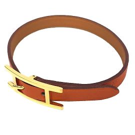 Pulsera de cuero con charm Api3 de Hermès Naranja