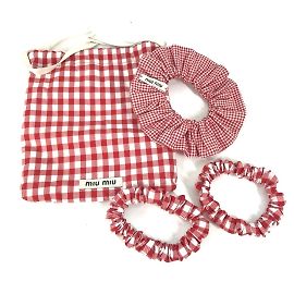 Set di scrunchie a quadretti rossi e bianchi Miu Miu Bianco Rosso