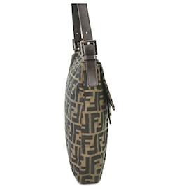 Fendi-Fendi Brown Zucca Canvas Leather Shoulder Bag-Brown