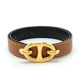 Hermès-HERMES Chaine d'Ancre Reversible Belt-Brown,Black