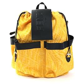 Fendi-Fendi Canvas Backpack in Black and Yellow-Black,Yellow