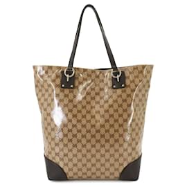 Gucci-Gucci GG Crystal Leather Tote Bag-Brown,Beige