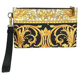 Versace Leather Clutch Bag Black Yellow