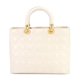 Christian Dior-Christian Dior Lady Large Handbag in Ivory Leather-Cream