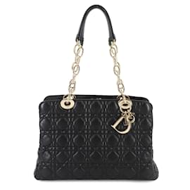 Christian Dior-Christian Dior Soft Cannage Chain Leather Tote Bag-Black