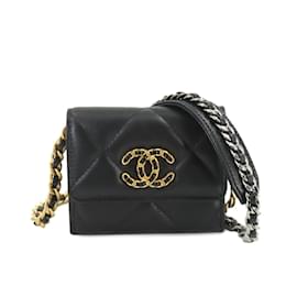 Chanel-Chanel 19 Flap Coin Purse in Black Leather-Black