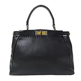 Fendi-Sac à main en cuir Fendi Selleria-Noir