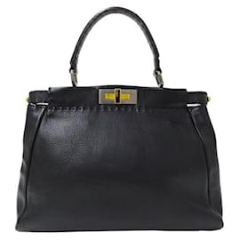 Fendi-Sac à main en cuir Fendi Selleria-Noir
