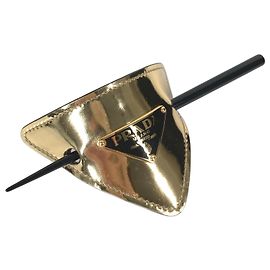 Prada Leather Kanzashi Hairpin Black Golden